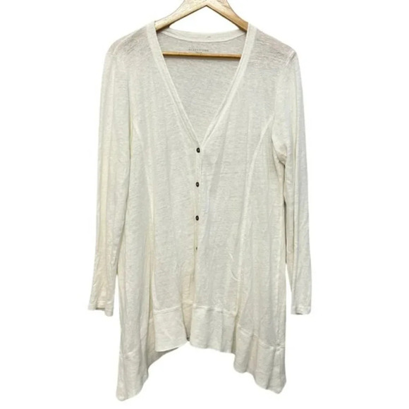 Eileen Fisher Linen Button Front V-Neck Cardigan Coastal Grandma White Women's M - Picture 1 of 14
